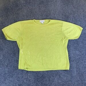 August Max Woman Blouse Top 2X Plus Green Ribbed Knit Acrylic Cotton Crew Neck